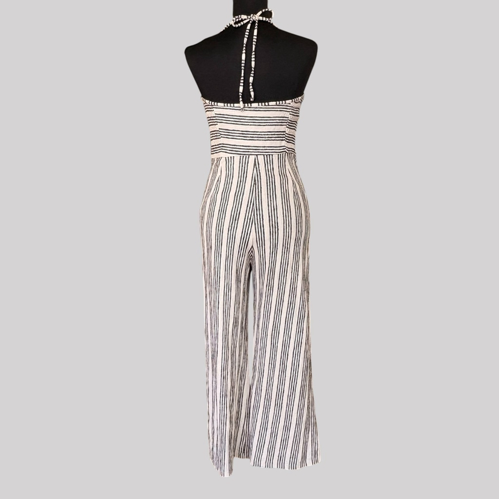 Bershka Cream Black Striped Wide Leg Jumpsuit Medium - Picture 4 of 10